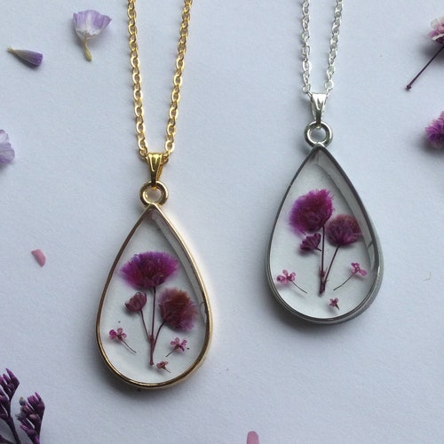Gold and Purple Hollow Teardrop Necklace Christmas Gift Women's Present UK 