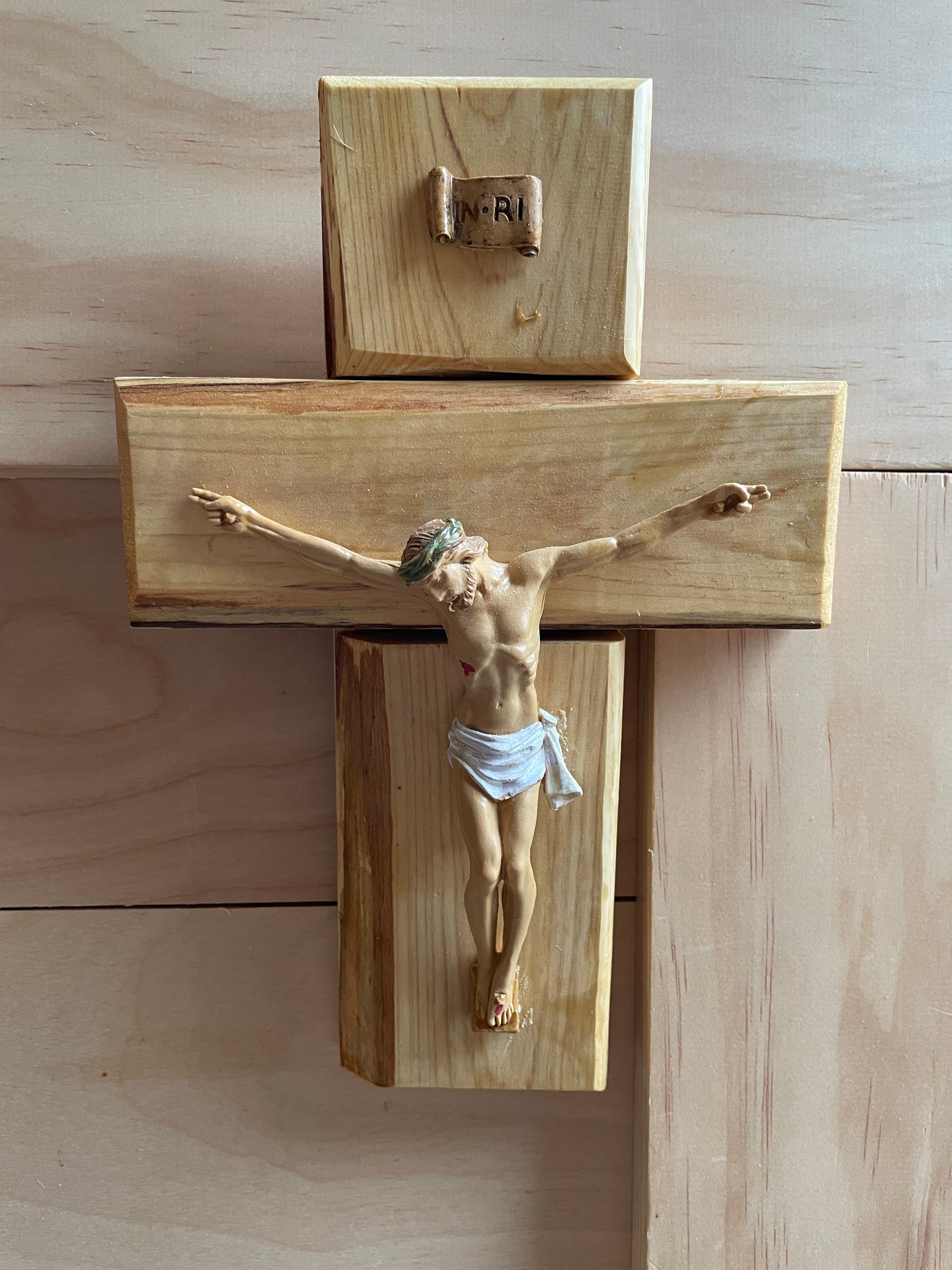 Handmade Wooden Wall Crucifix - 12 inch Pardon Design