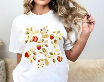 Comfort Colors® strawberry shirt, Cottagecore tee, Retro floral gift, Vintage strawberry Botanical tshirt, Nature shirt, Nature lover tee