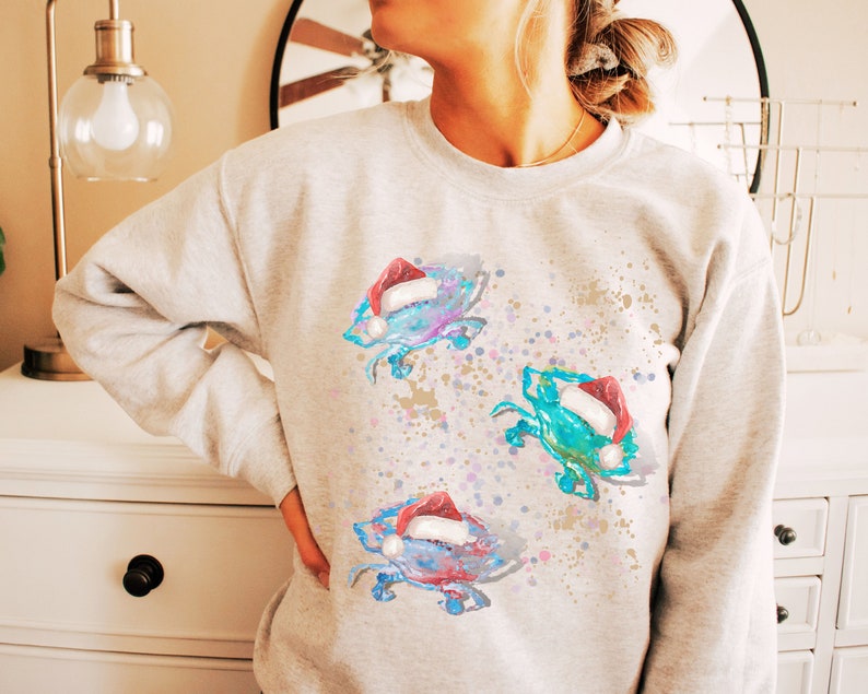 Crustaceancore Crab Christmas Sweatshirt, Watercolor Crab Crewneck