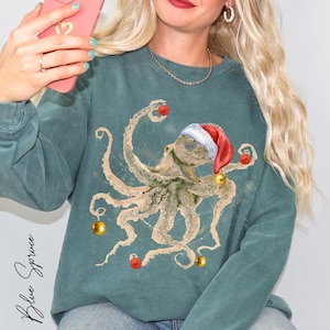 Comfort Colors® Octopus Christmas Sweatshirt,  Ocean animal lover sweater, Woman gift, Sea life Funny Crewneck gift, Gift for octopus lovers