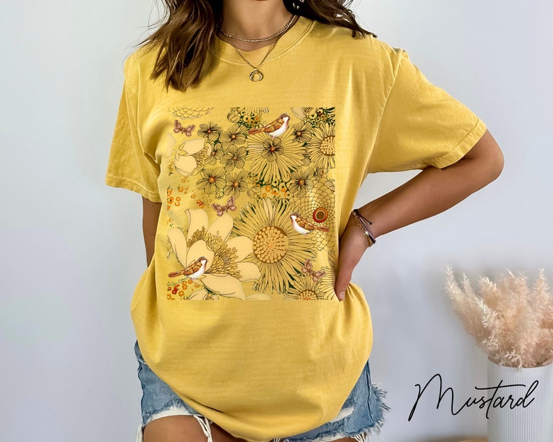 Emerson | Women's Vintage Lovely Floral Birds Art Print Casual  Shirt