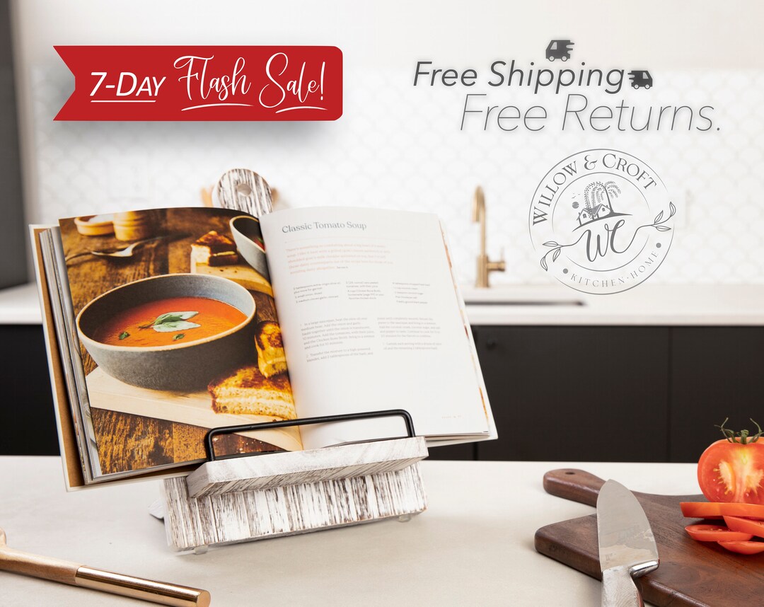 Handcrafted Cookbook Stand Farmhouse Cutting Board Stand iPad Holder. Rustic Adjustable Recipe