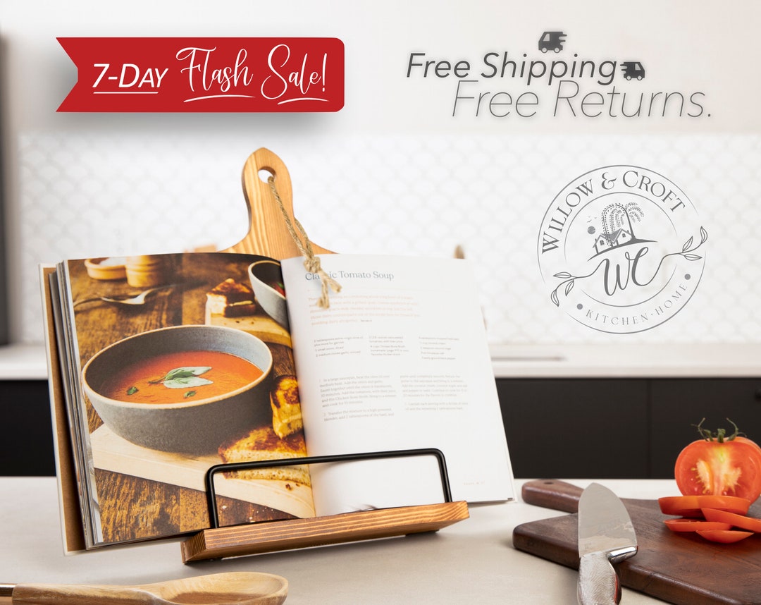 Handcrafted Cookbook Stand Farmhouse Cutting Board Stand iPad Holder. Rustic Adjustable Recipe