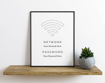 Signe de mot de passe WiFi imprimable, modèle de signe WiFi modifiable, mot de passe Wifi imprimable, 4 x 6, 5 x 7, 8 x 10, téléchargement immédiat, Canva, modifiable
