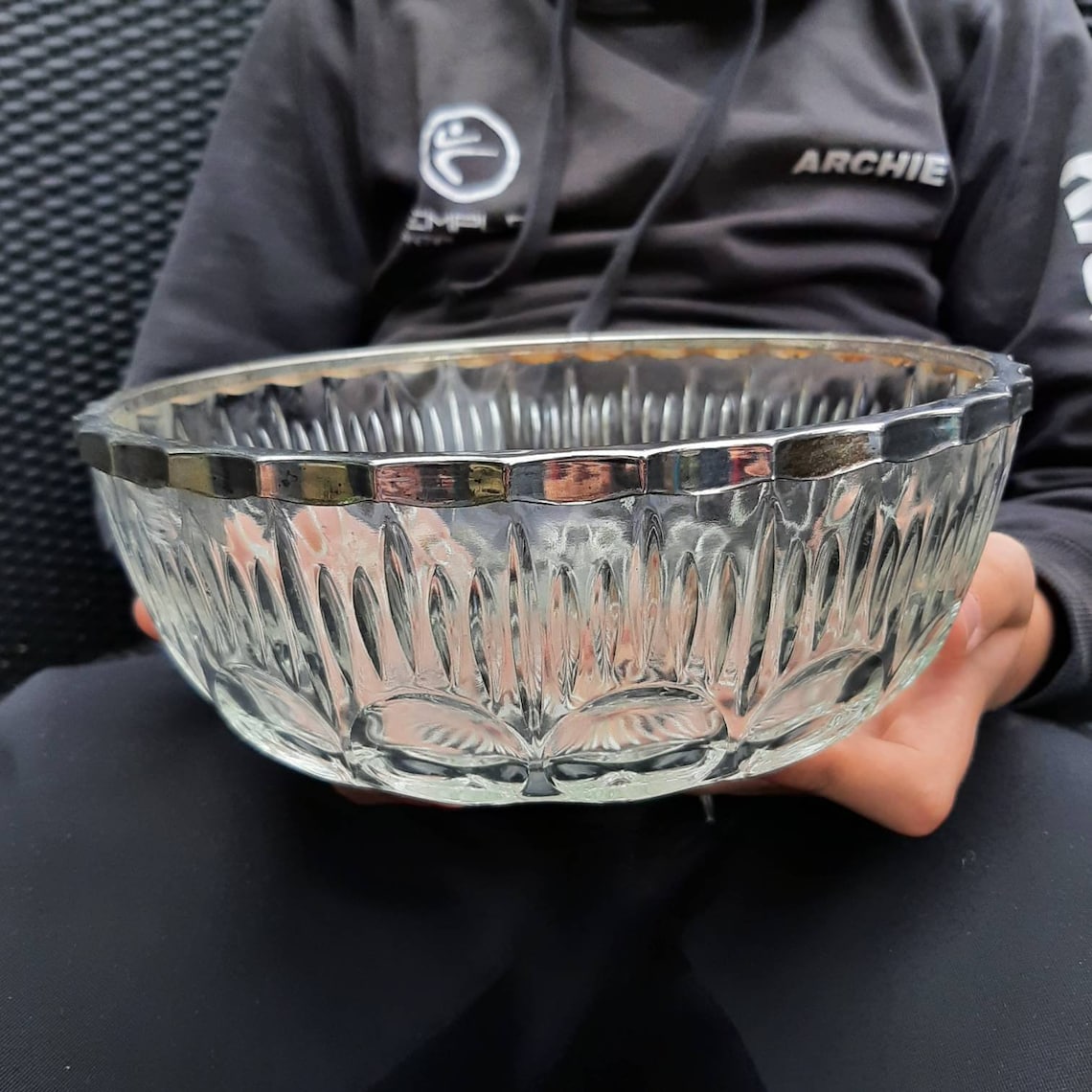 Edinburgh Crystal Bowl XXL with Silver Rim Vintage Etsy
