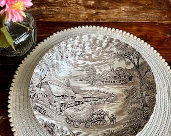 Vintage Ridgway Ironstone ‘Hayride’ Deep Big Bowl Fruit Salad Bowl Scenic Brown