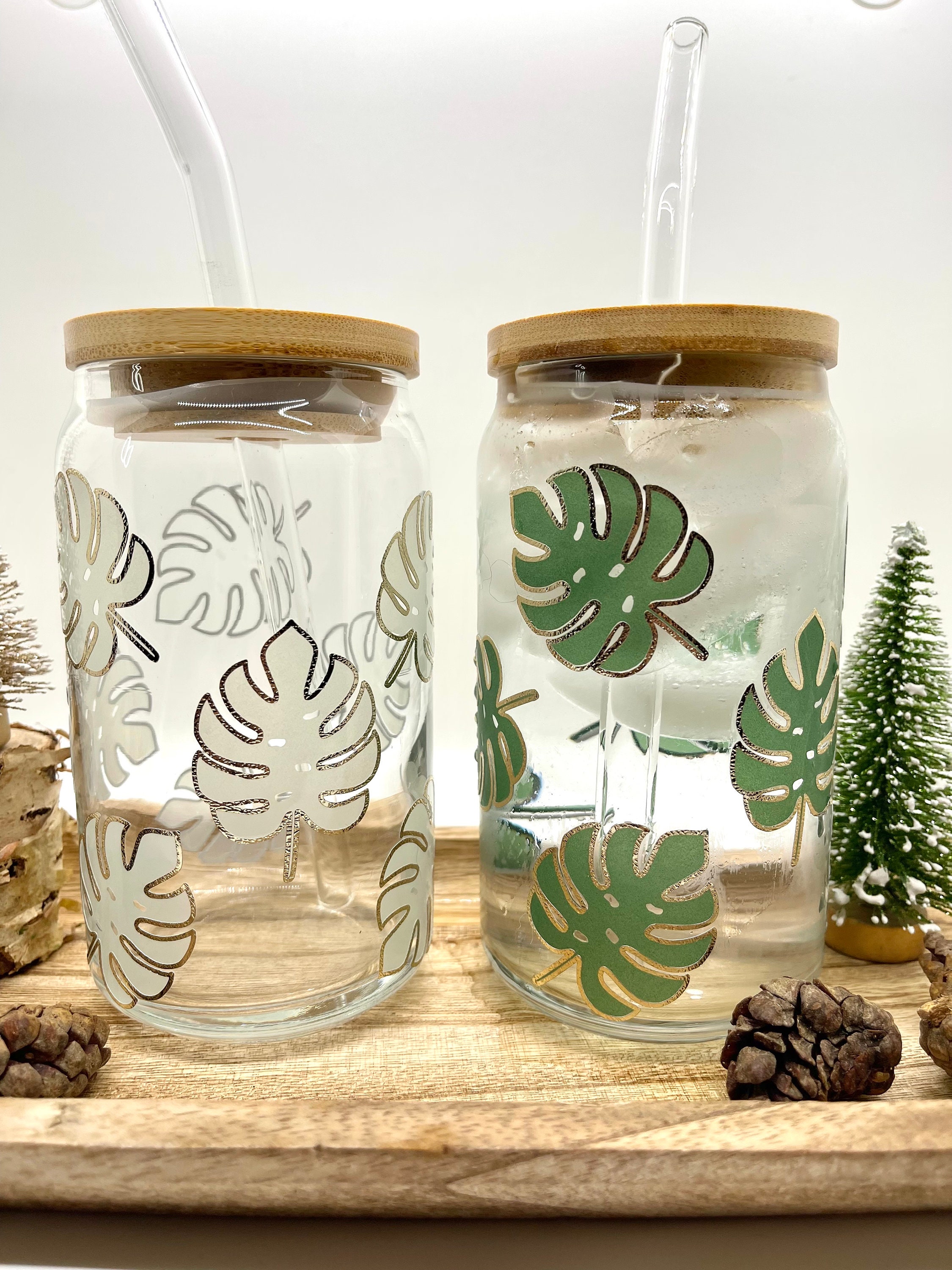 Monstera changing libbey beer can glass cup