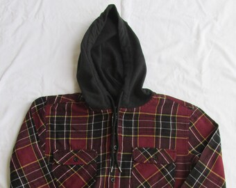 no boundaries men's hooded long sleeve flannel