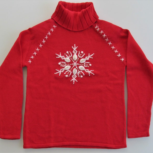 Crystal Kobe Women's Snowflake Turtleneck Sweater Size Large