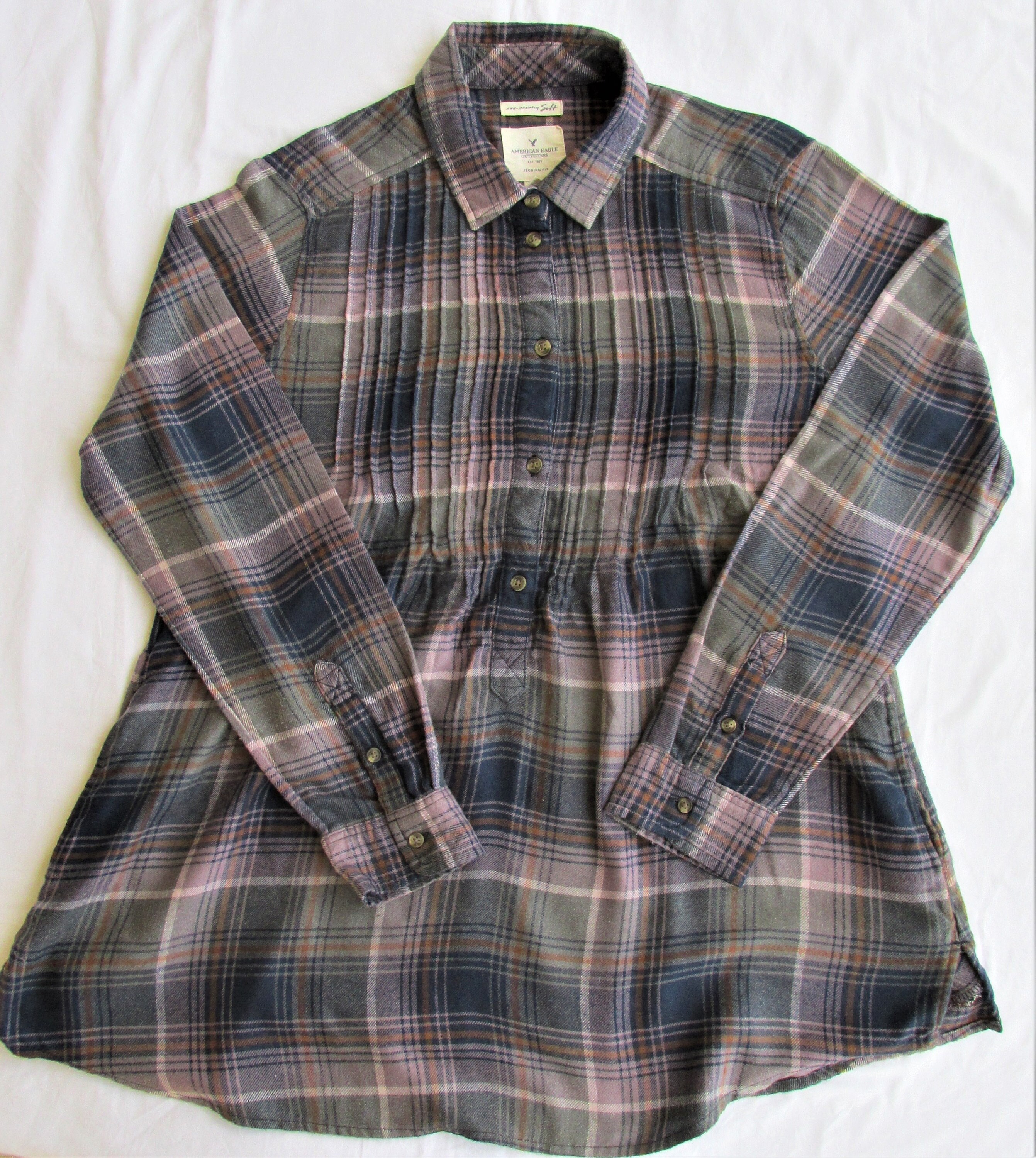Pleated Soft Flannel Shirt Size 