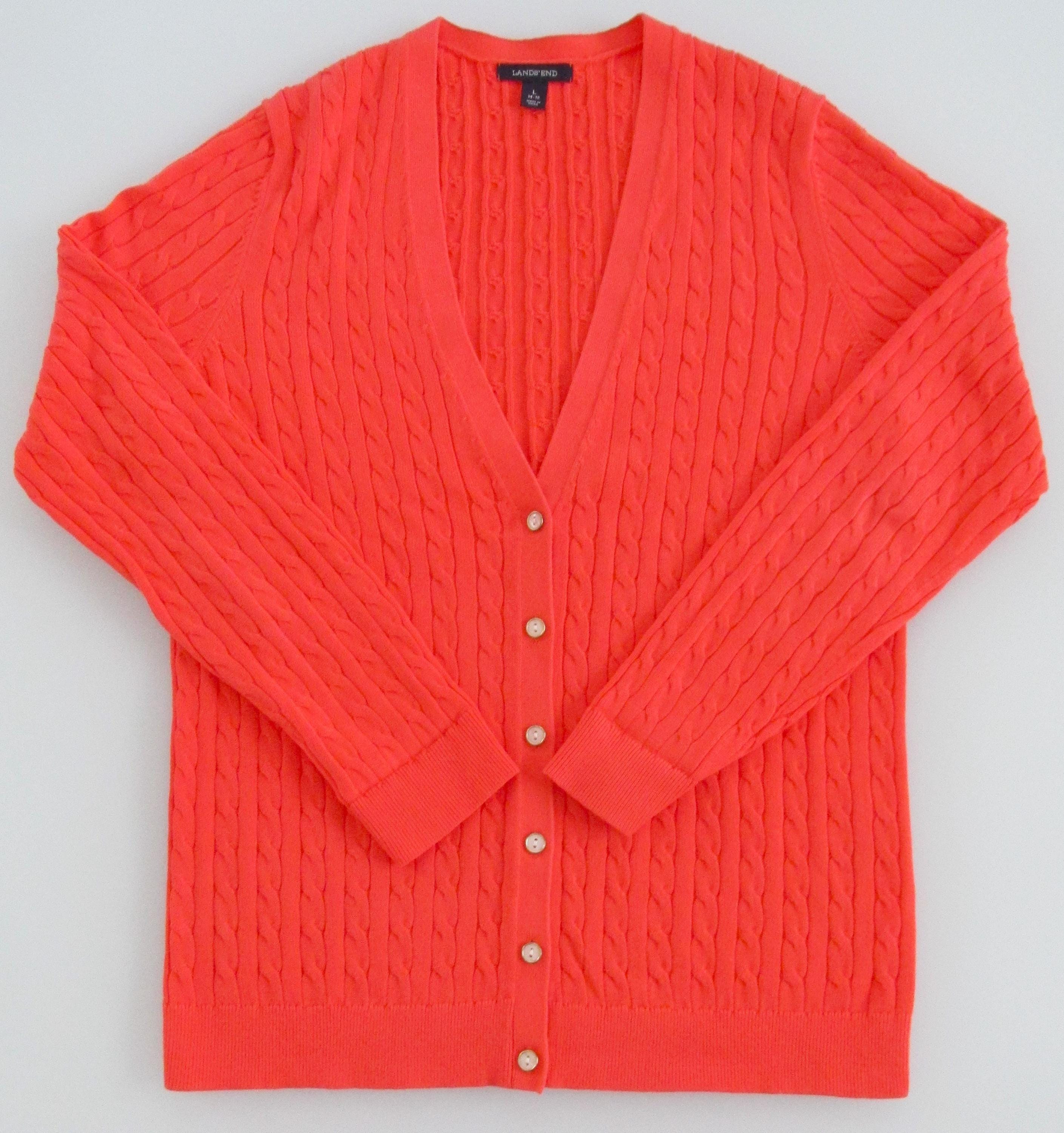 90s LANDS‘END Cotton knit cardigan Vintage 90s Lands End Womens 1X Distressed Blank Cotton Knit