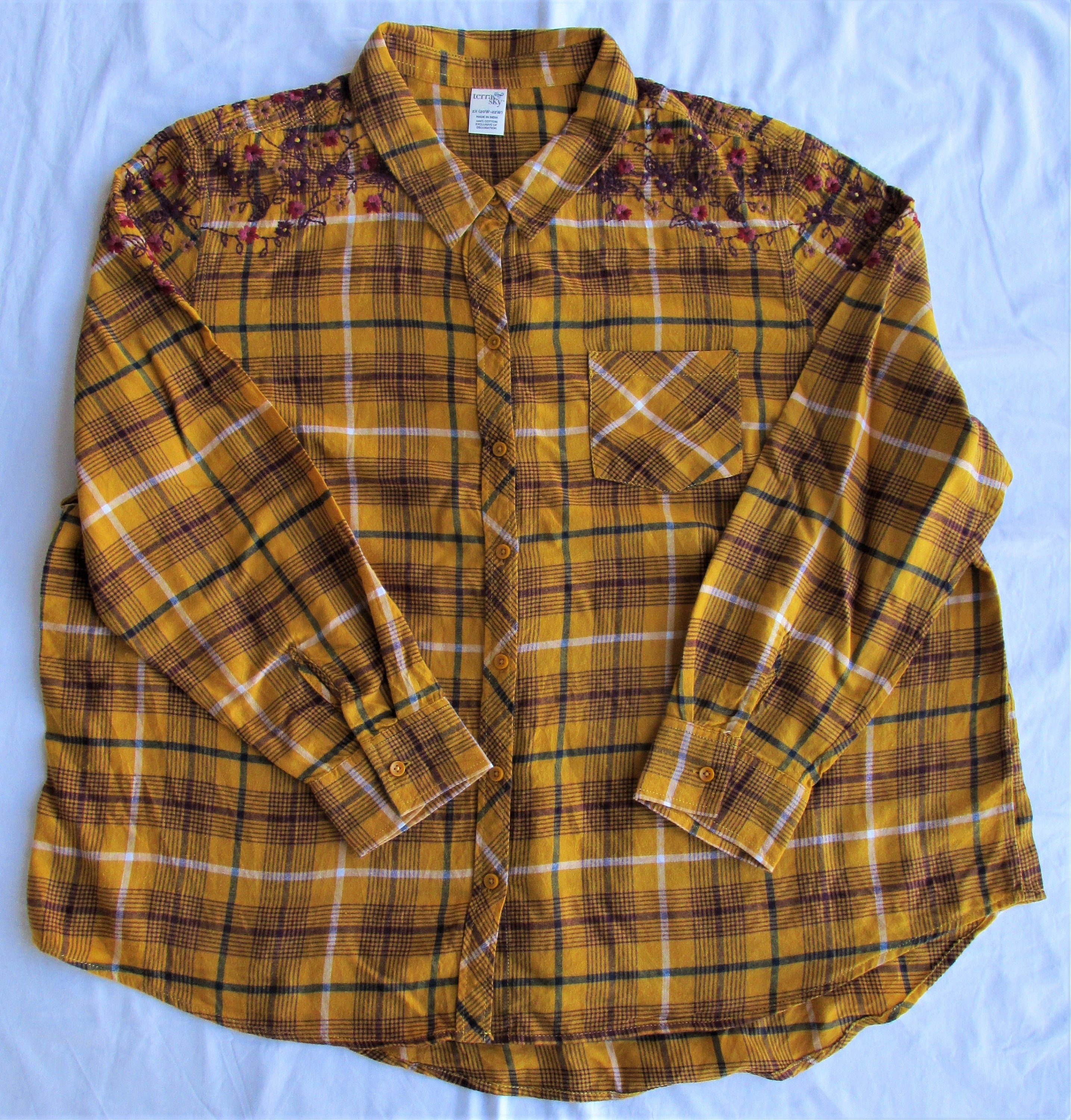 Terra & Sky Women's Embroidered L/S Cotton Shirt Size 2X 20W-22W