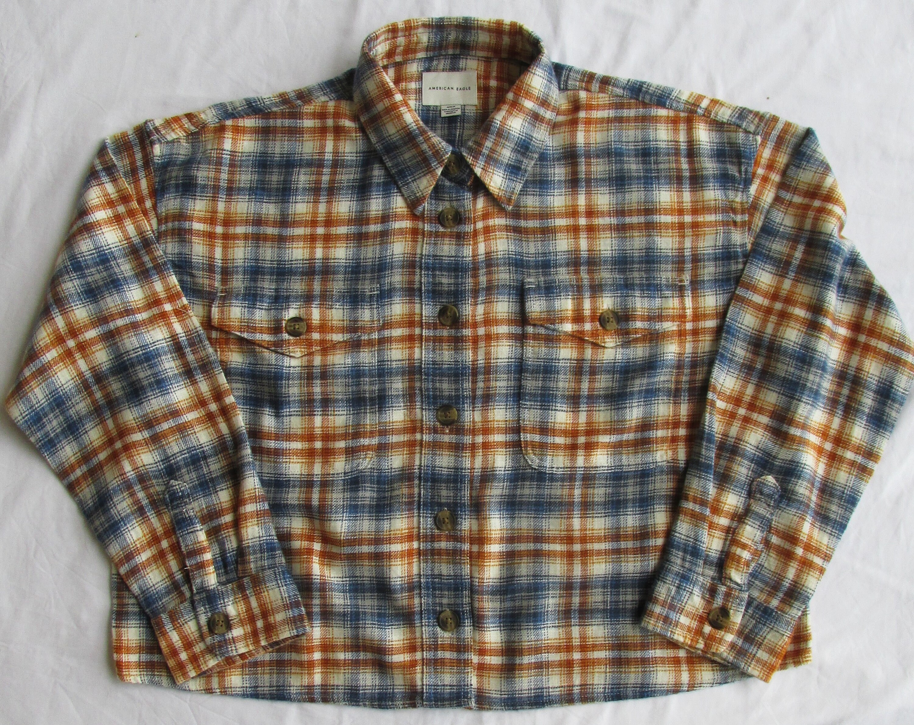Cropped Cotton Flannel Shirt/jacket 