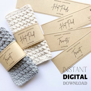 PRINTABLE Hot Pads & Trivets Wrap Labels, DIY Crochet Knit Hot Pad and Trivet Tags, Craft Fair Market Prep, Letter + A4