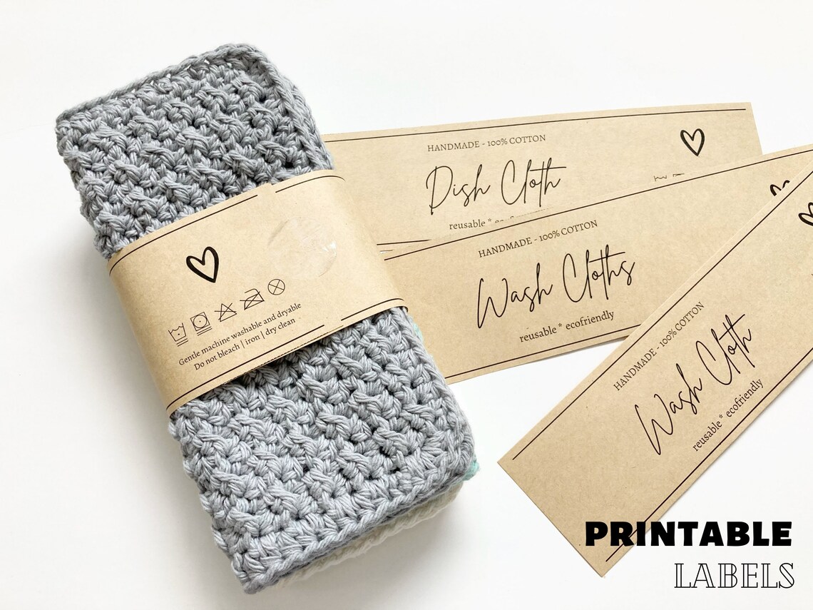 PRINTABLE Dishcloth and Washcloth Wrap Labels DIY Crochet - Etsy