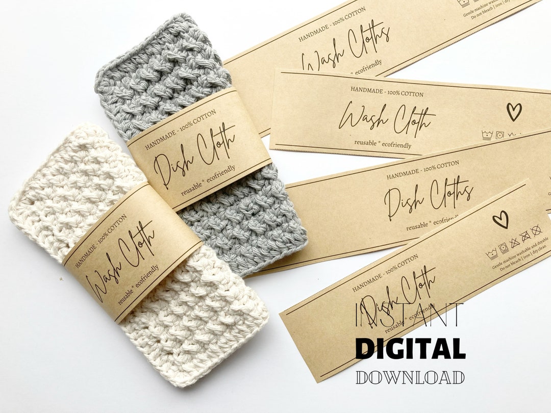 PRINTABLE Dishcloth and Washcloth Wrap Labels, DIY Crochet Knit Dish ...