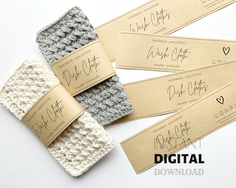 Printable Dishcloth & Washcloth Wrap Labels (Digital Download)