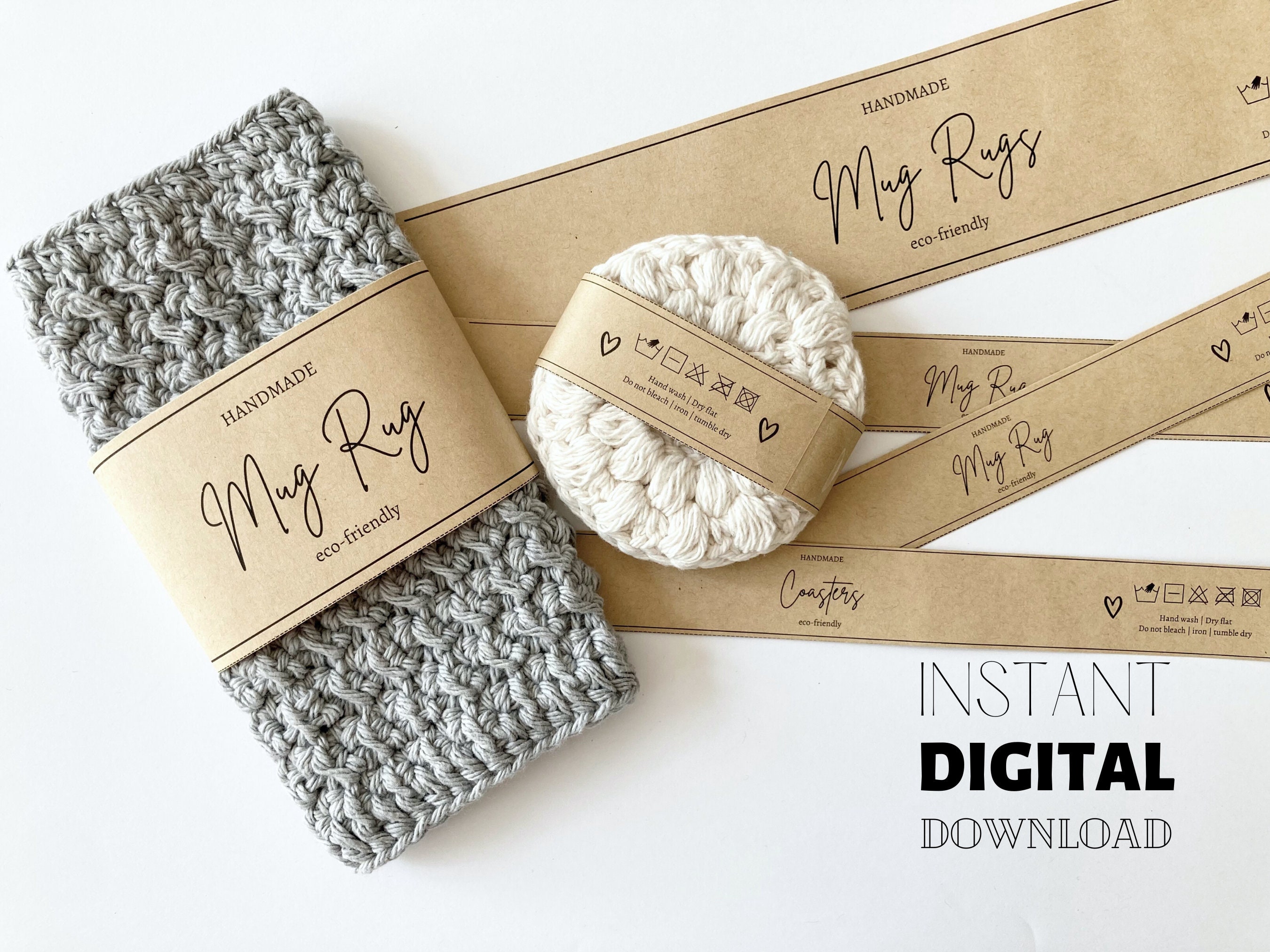 Mug Rug & Coaster Wrap Labels: Crochet Knit Product Tags (printable PDF ...