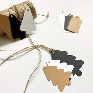 Blank Products & Gifts Tags Die Cut, Brown Kraft, White, Black Cardstock Paper Tags, Christmas Tree Tags, Pine Tree Cut Out