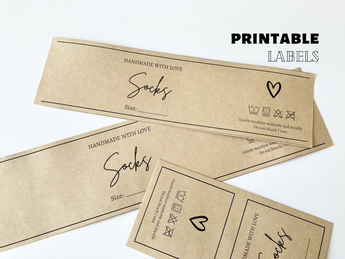 Sock Paper Label PRINTABLE Socks Wrap Labels, Handmade Wrappers, Crochet Knit Socks Tags ...