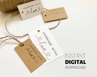 PRINTABLE Handmade With Love By Paper Tags, Product & Gift Packaging Tags, DIY Labels, PDF for Letter + A4