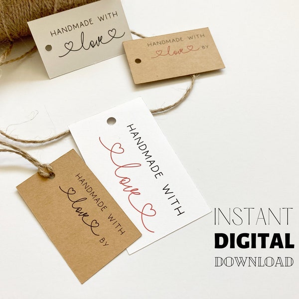 PRINTABLE Handmade With Love By Paper Tags, Product & Gift Packaging Tags, DIY Labels, PDF for Letter + A4