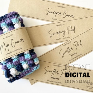 Etiquetas imprimibles para fundas de trapeador: Envolturas para almohadillas de barrido (descarga digital)