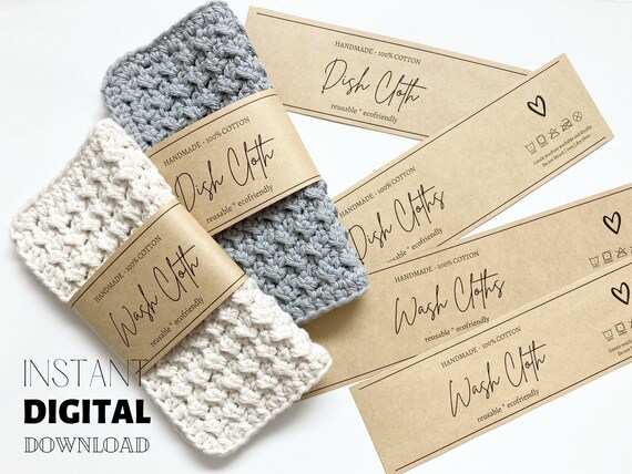 PRINTABLE Dishcloth and Washcloth Wrap Labels DIY Crochet - Etsy