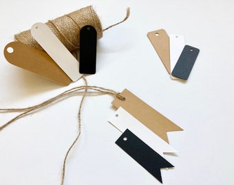 Blank Products & Gifts Tags Die Cut, Brown Kraft, White, Black Cardstock Paper Tags, Flag and Rounded Rectangle Tags