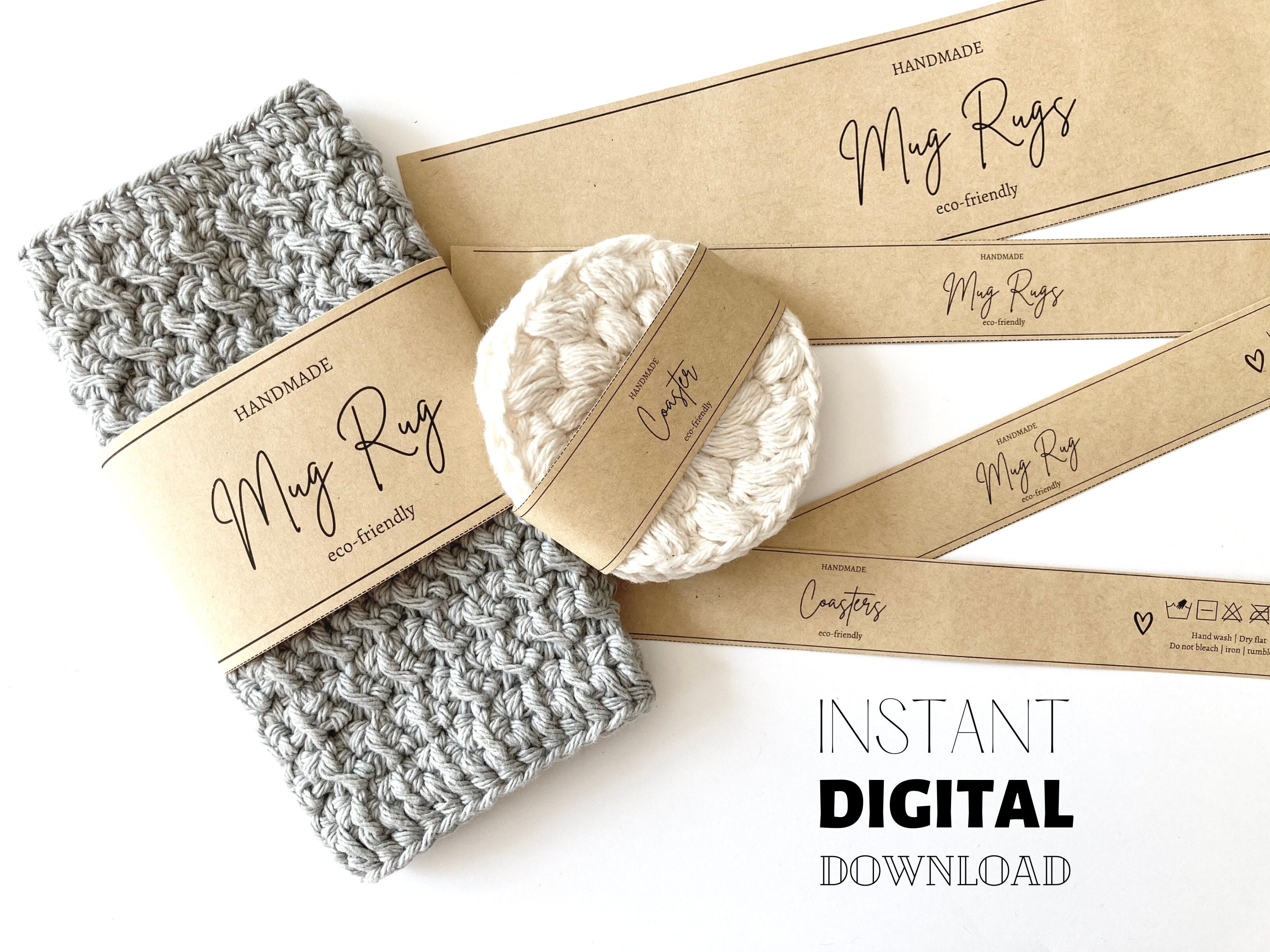 Mug Rug & Coaster Wrap Labels: Crochet Knit Product Tags (printable PDF ...