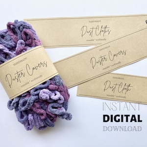 Etiquetas imprimíveis de pano de pó e capa de espanador, etiquetas de produtos de malha de crochê DIY, etiquetas de capa de espanador Swiffer, etiqueta de toalhas de pó, carta + A4