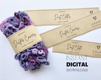 PRINTABLE Dust Cloth and Duster Cover Wrap Labels, DIY Crochet Knit Products Tags, Swiffer Duster Cover Labels, Dust Towels Tag, Letter + A4