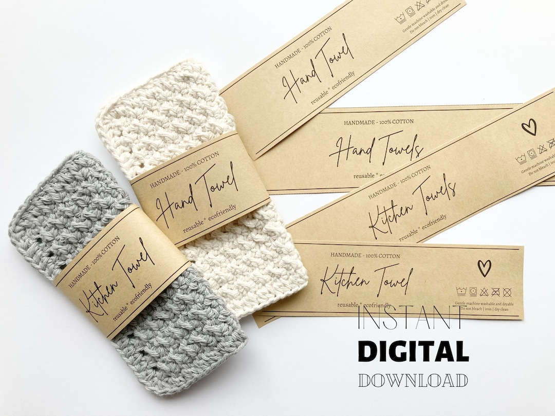 PRINTABLE Kitchen Towel & Hand Towel Wrap Labels, DIY Crochet Knit Kitchen Towels, Hand Towels