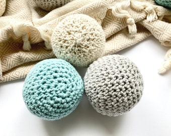 BOULES DE SÈCHE-LINGE EN COTON, Alternative végétalienne pour les boules de séchage en laine, Lessive écologique, réutilisable et zéro déchet | Crocheté avec du coton 100 % recyclé