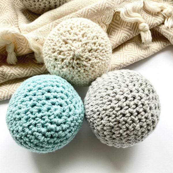 COTTON DRYER BALLS, Vegan Alternative for Wool Dryer Ball, Eco-friendly, Reusable & Zero-waste Laundry | Crocheted with 100% Recycled Cotton