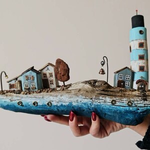 Driftwood panel | Marine theme "Drifting blue island"| Home Art Decor | Wall decor | Gift