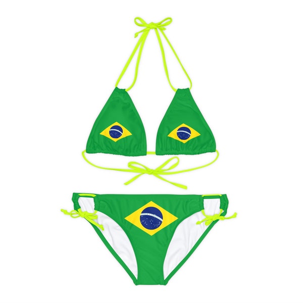 Brazilian flag strappy bikini set Brazilian swimming suit brazil pride triangle bikini gift for her yellow green swimwear