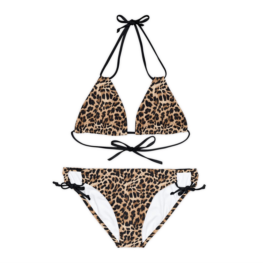 Animal Print Strappy Bikini Set Leopard Print Designer Swimming Suit