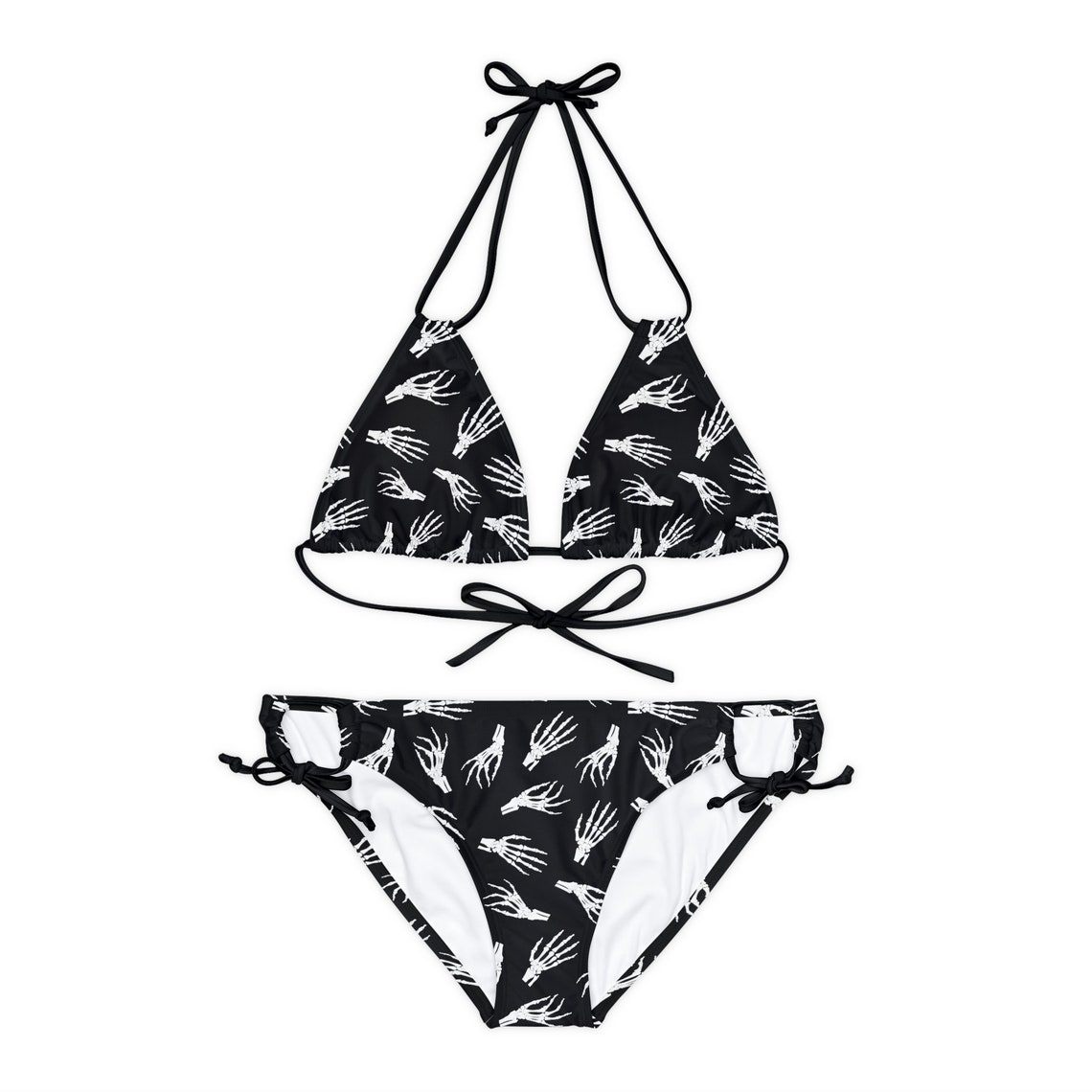 Gothic Strappy Bikini Set Alternative Swimming Suit Black White