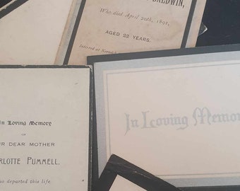 Lot of 4 antique mourning cards, plus 1 mourning envelope
