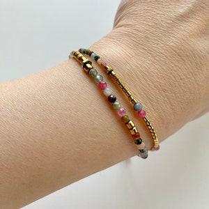 Multicolor tourmaline bracelet - Colorful gemstone beaded bracelet- Double strand bracelet- Rainbow stone bracelet- Precious stone bracelet