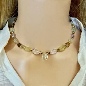 Handmade multi gemstone beaded necklace- Semi precious stones amethyst & citrine gold necklace- Multi color choker- Dainty rainbow necklace