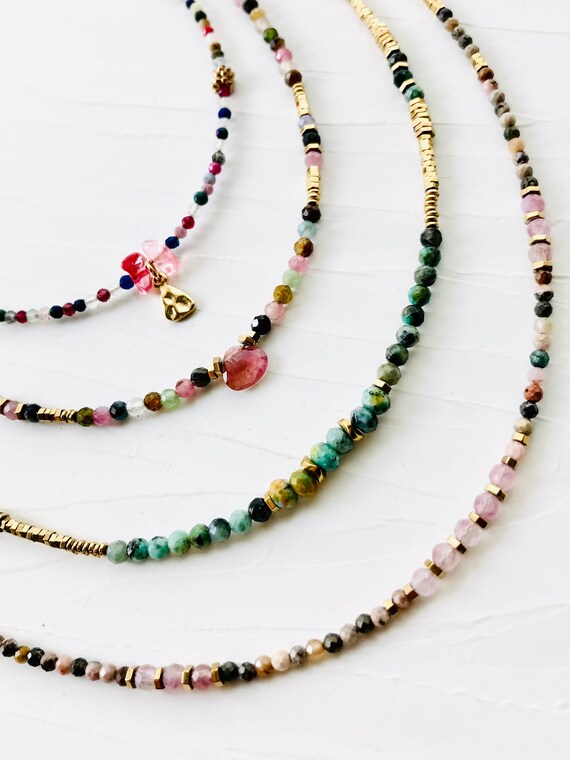 Collier Fin En Argent 925 Avec Tourmaline Multicolore - Pierres Naturelles, Raffiné