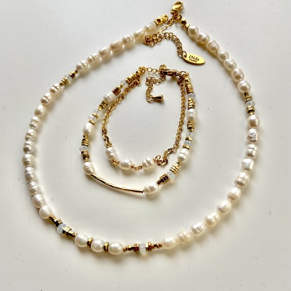 Collier Perles D'eau Douce Naturelles Avec Pendentif Amazonite Et Argent 925 - Longueur Réglable