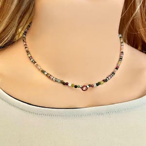 Multi tourmaline & 925 sterling silver necklace- Multicolor gemstone beaded necklace- Rainbow stone necklace- Colorful semi precious choker