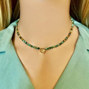 Citrine & turquoise choker necklace - Dainty bead gemstone necklace- Multicolor necklace gold  Colorful necklace- Green gold collar necklace