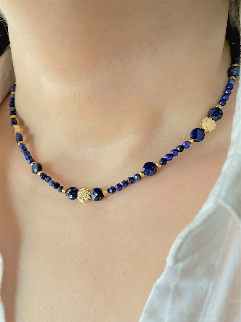 Gumdrop Beaded Necklace in Lapis