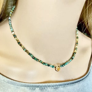 Turquoise and citrine necklace choker - Multi gemstone beaded necklace- Colorful necklace- Green and yellow stones gold necklace- Briolette