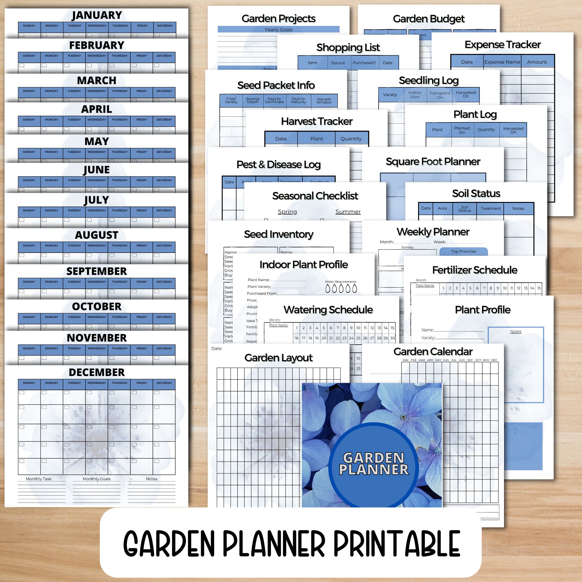 Garden Planner Printable / Blue &amp; White Garden Planner Journal / Garden ...